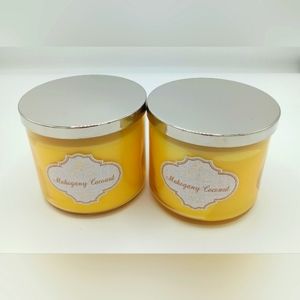 Lot of 2 Bath and Body Mahogany Coconut 3 Wick Candles, New